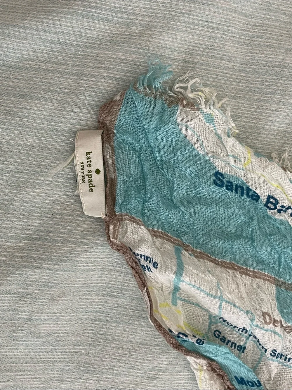 kate spade off the map West Coaat print lightweight scarf in aqua and white